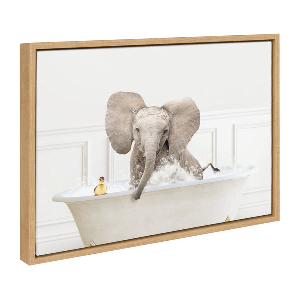 Kate & Laurel Sylvie Baby Elephant No4 In Bubble Bath Neutral Style Framed Canvas By Amy Peterson Art Studio