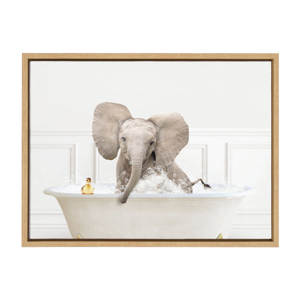 Kate & Laurel Sylvie Baby Elephant No4 In Bubble Bath Neutral Style Framed Canvas By Amy Peterson Art Studio