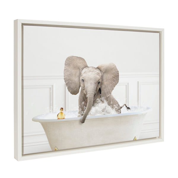 kate & laurel Sylvie Baby Elephant No4 In Bubble Bath Neutral Style Framed Canvas by Amy Peterson Art Studio