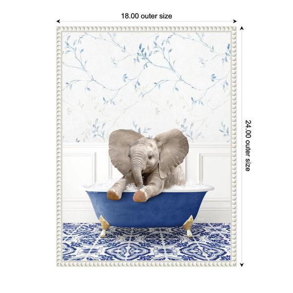 Kate & Laurel Sylvie Baby Elephant No6 In Eclectic Blue Bath Framed Canvas By Amy Peterson