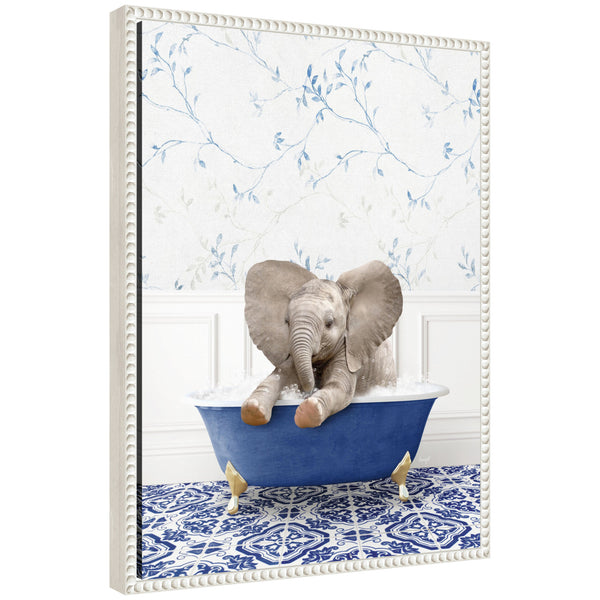 kate & laurel Sylvie Baby Elephant No6 in Eclectic Blue Bath Framed Canvas by Amy Peterson