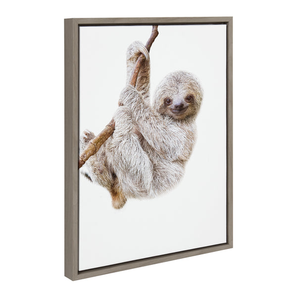 Kate & Laurel Sylvie Baby Sloth Hanging Around Framed Canvas By Amy Peterson Art Studio