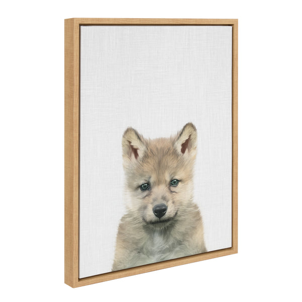 kate & laurel Sylvie Baby Wolf Color Illustration Framed Canvas by Simon Te of Tai Prints
