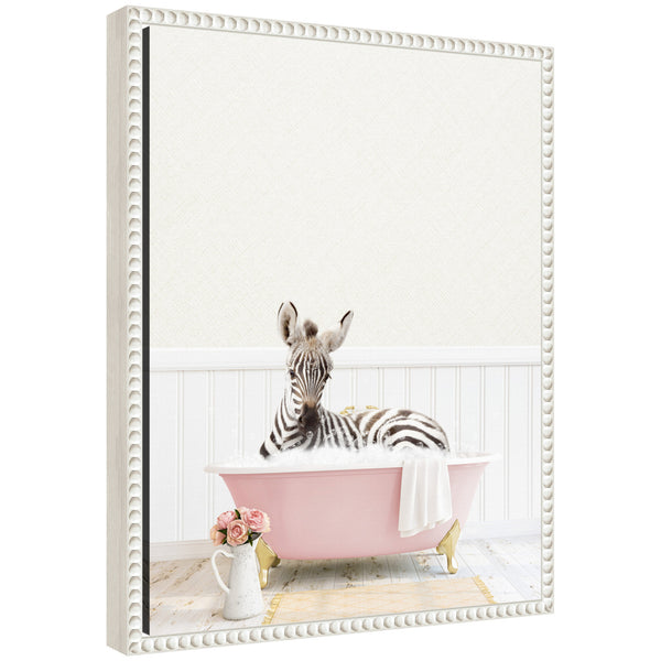 kate & laurel Sylvie Baby Zebra in Cottage Rose Bathtub Framed Canvas by Amy Peterson