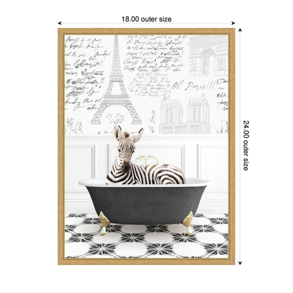 Kate & Laurel Sylvie Baby Zebra In Paris Bathtub Framed Canvas By Amy Peterson