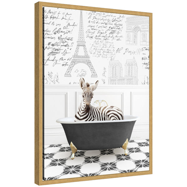 kate & laurel Sylvie Baby Zebra in Paris Bathtub Framed Canvas by Amy Peterson