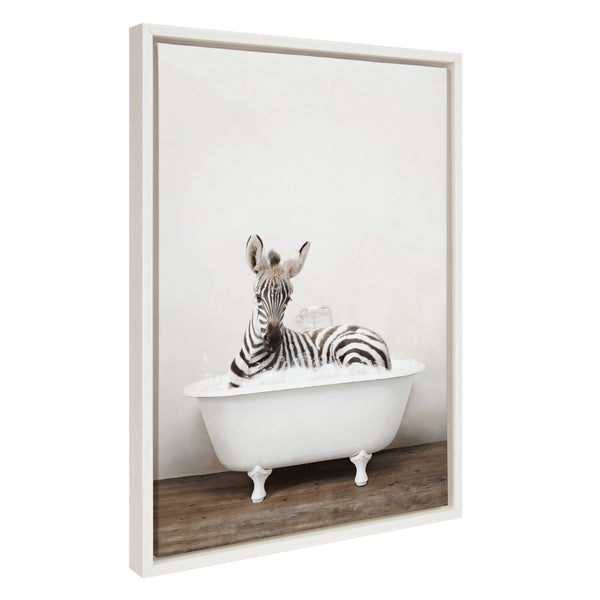 Kate & Laurel Sylvie Baby Zebra In Rustic Bath Framed Canvas By Amy Peterson Art Studio