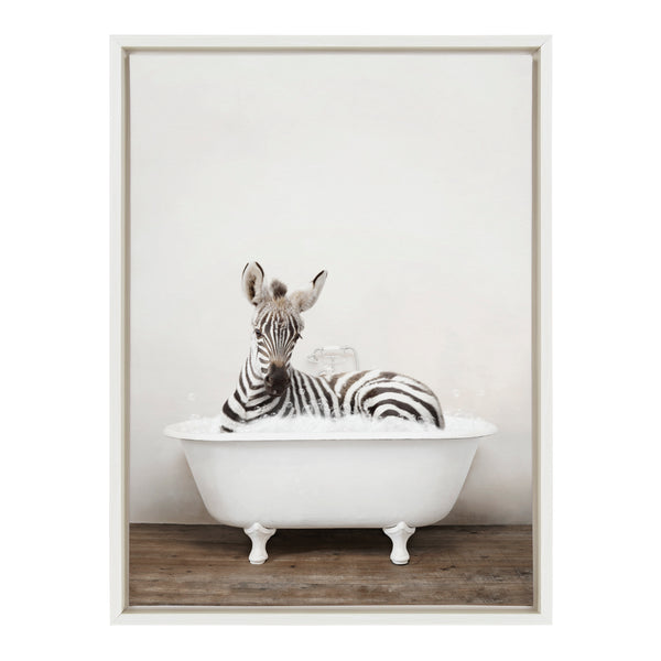Kate & Laurel Sylvie Baby Zebra In Rustic Bath Framed Canvas By Amy Peterson Art Studio