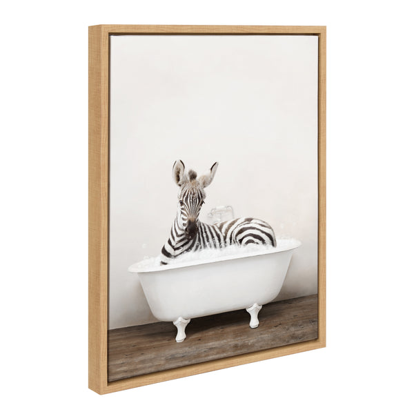 kate & laurel Sylvie Baby Zebra in Rustic Bath Framed Canvas by Amy Peterson Art Studio