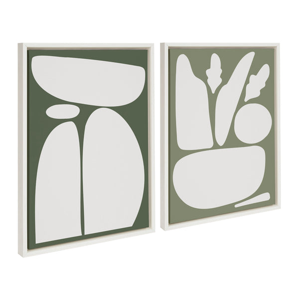 Kate & Laurel Sylvie Balancing Zen Rocks Dark Green And Zen Botanical Rock Sage Green Framed Canvas By The Creative Bunch Studio