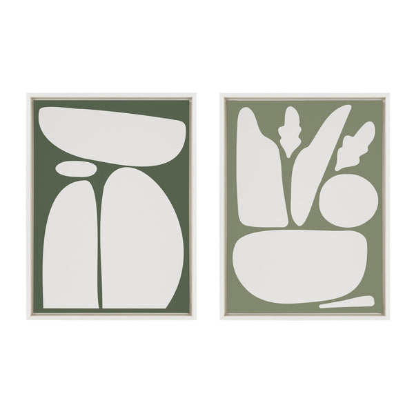Kate & Laurel Sylvie Balancing Zen Rocks Dark Green And Zen Botanical Rock Sage Green Framed Canvas By The Creative Bunch Studio