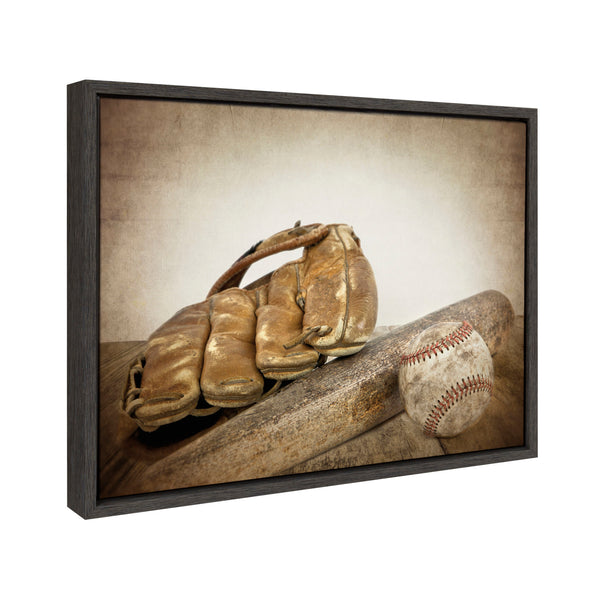 Kate & Laurel Sylvie Baseball Glove And Bat Framed Canvas By Shawn St. Peter