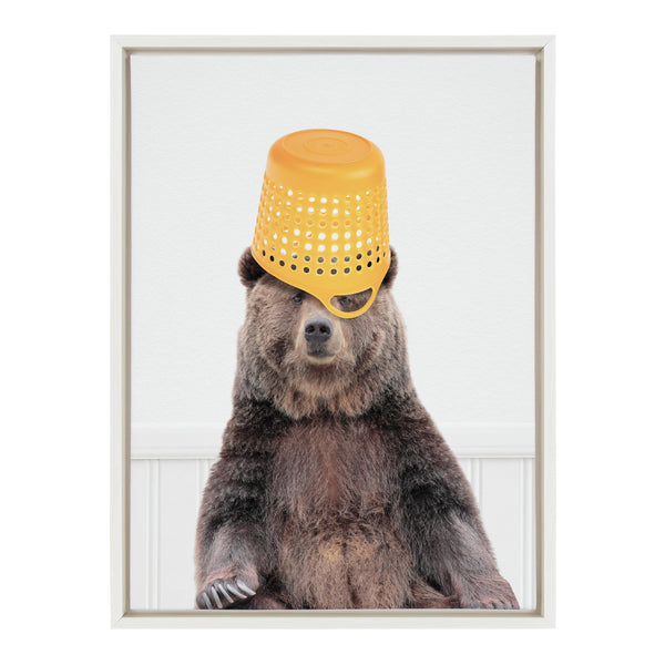 Kate & Laurel Sylvie Basket Case Bear Framed Canvas By Amy Peterson Art Studio