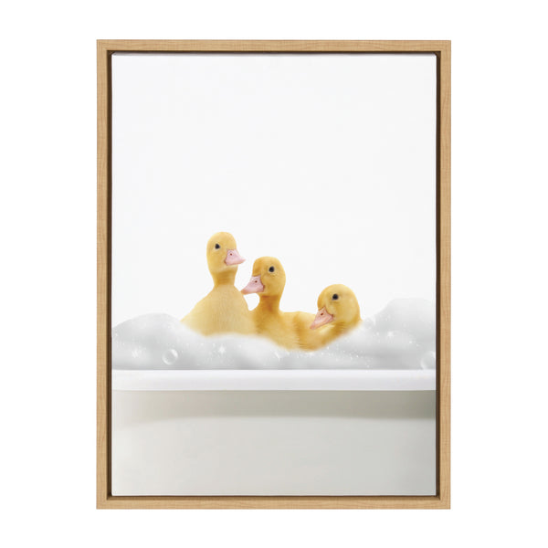 Kate & Laurel Sylvie Bathroom Bubble Bath 3 Ducks Framed Canvas By The Creative Bunch Studio
