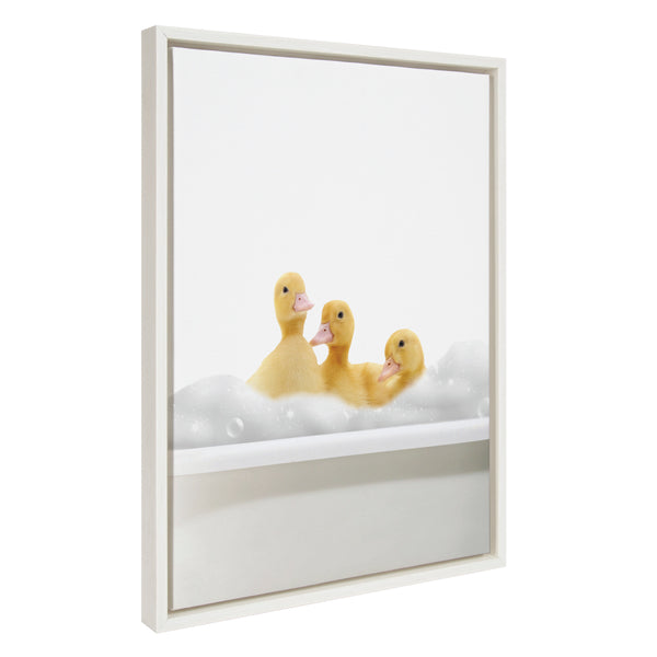kate & laurel Sylvie Bathroom Bubble Bath 3 Ducks Framed Canvas by The Creative Bunch Studio