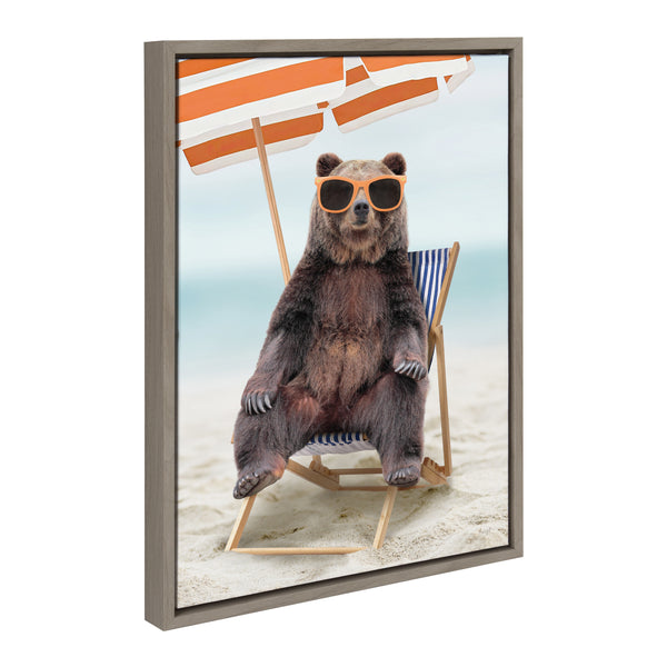 Kate & Laurel Sylvie Beach Chair Bear Framed Canvas By Amy Peterson Art Studio