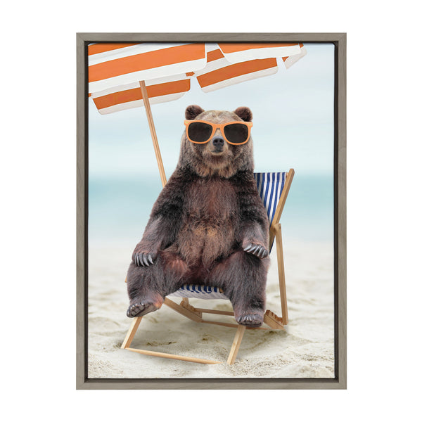 Kate & Laurel Sylvie Beach Chair Bear Framed Canvas By Amy Peterson Art Studio