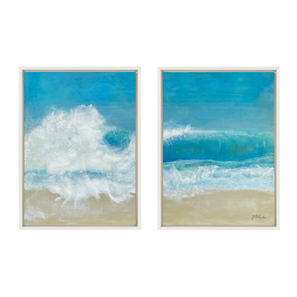 Kate & Laurel Sylvie Beach Day Left And Right Framed Canvas By Julie Maida