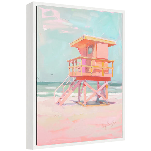 kate & laurel Sylvie Beach Lifeguard Tower Pastels Framed Canvas by Honey Island Studio