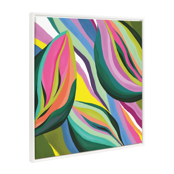 kate & laurel Sylvie Beaded Abstract Colorful Leaves Framed Canvas by Carey Copeland