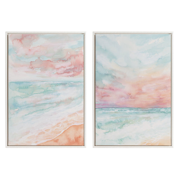 Kate & Laurel Sylvie Beaded All Is Calm And Sky And Sea Framed Canvas Art Set By Julie Maida
