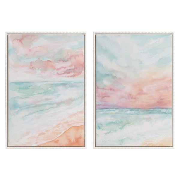 kate & laurel Sylvie Beaded All is Calm and Sky and Sea Framed Canvas Art Set by Julie Maida