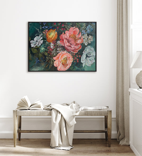 Kate & Laurel Sylvie Beaded AQ Peony Bouquet Framed Canvas By Annie Quigley