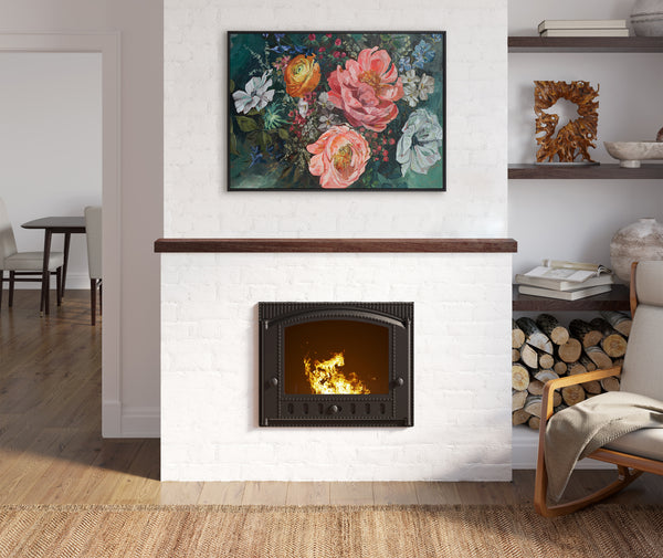Kate & Laurel Sylvie Beaded AQ Peony Bouquet Framed Canvas By Annie Quigley