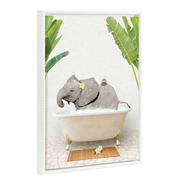 Kate & Laurel Sylvie Beaded Baby Elephant Bali Bath Framed Canvas By Amy Peterson