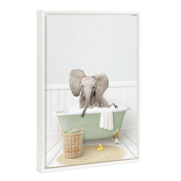 Kate & Laurel Sylvie Beaded Baby Elephant Big Ears In Cottage Bath Framed Canvas By Amy Peterson