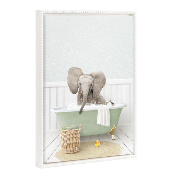 kate & laurel Sylvie Beaded Baby Elephant Big Ears in Cottage Bath Framed Canvas by Amy Peterson