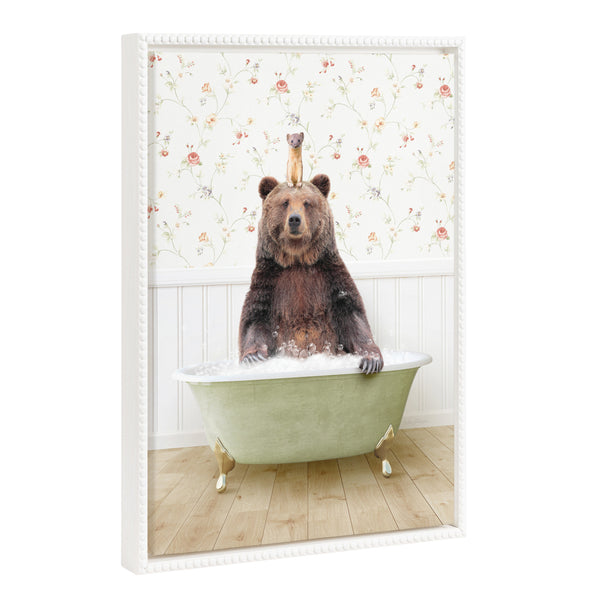 Kate & Laurel Sylvie Beaded Bear And Weasel In Country Cottage Bath Framed Canvas By Amy Peterson