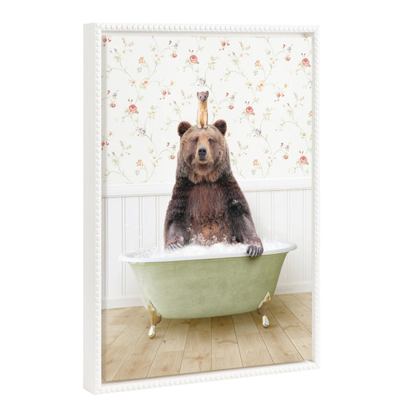 kate & laurel Sylvie Beaded Bear and Weasel in Country Cottage Bath Framed Canvas by Amy Peterson