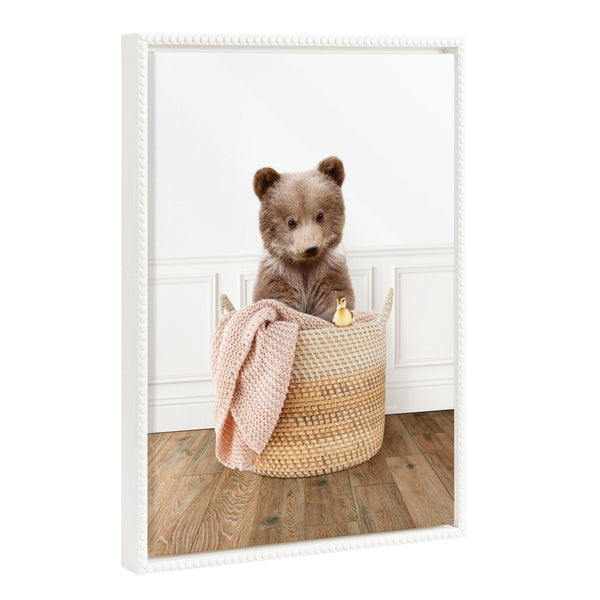 Kate & Laurel Sylvie Beaded Bear Cub In Laundry Basket Traditional Style Framed Canvas By Amy Peterson