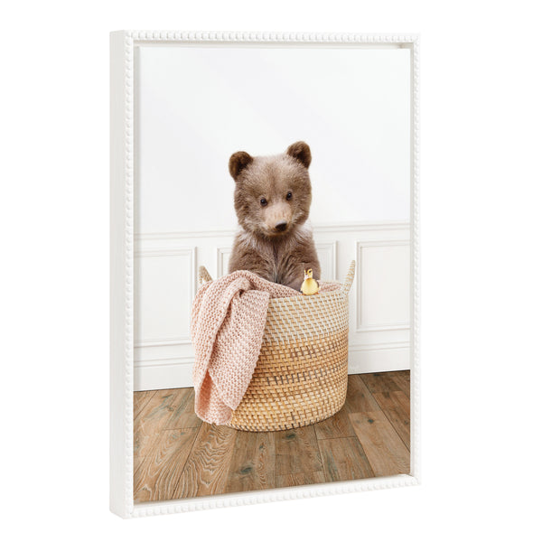 kate & laurel Sylvie Beaded Bear Cub In Laundry Basket Traditional Style Framed Canvas by Amy Peterson