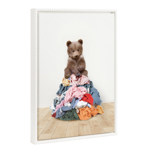 Kate & Laurel Sylvie Beaded Bear On Laundry Pile Scandi Style Framed Canvas By Amy Peterson
