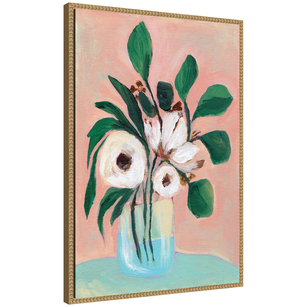Kate & Laurel Sylvie Beaded Blush In Bloom Framed Canvas By Nikita Jariwala