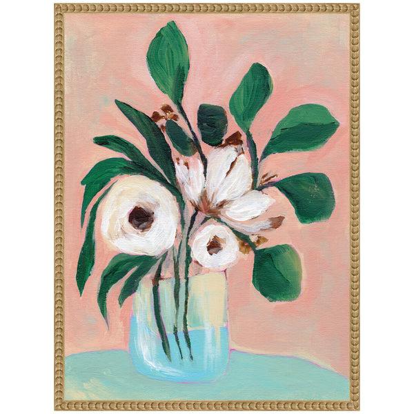 Kate & Laurel Sylvie Beaded Blush In Bloom Framed Canvas By Nikita Jariwala