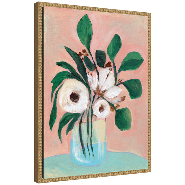 kate & laurel Sylvie Beaded Blush in Bloom Framed Canvas by Nikita Jariwala