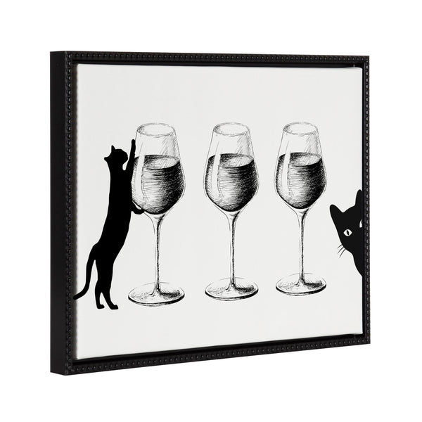kate & laurel Sylvie Beaded Cats and Wine Framed Canvas by Honey Island Studio