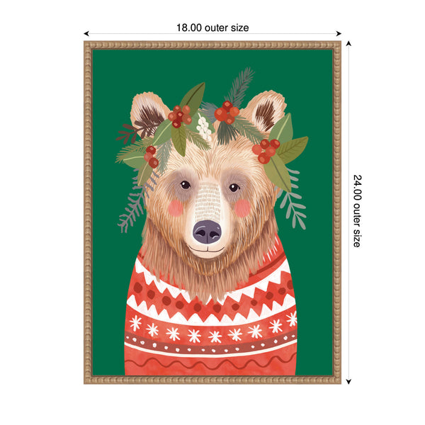 Kate & Laurel Sylvie Beaded Christmas Bear Framed Canvas By Mia Charro