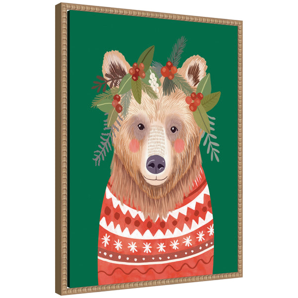 kate & laurel Sylvie Beaded Christmas Bear Framed Canvas by Mia Charro