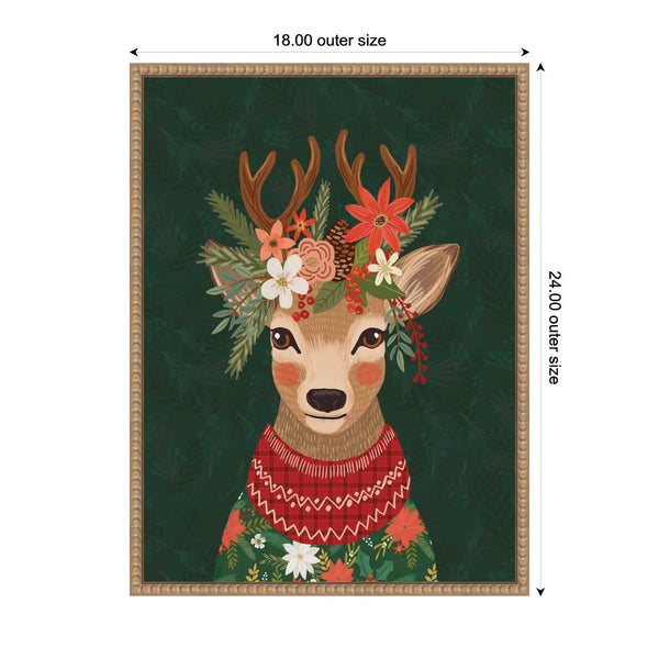 Kate & Laurel Sylvie Beaded Christmas Deer Framed Canvas By Mia Charro