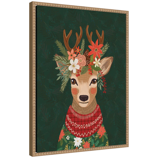 kate & laurel Sylvie Beaded Christmas Deer Framed Canvas by Mia Charro