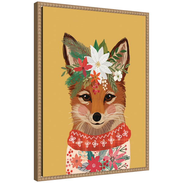 kate & laurel Sylvie Beaded Christmas Fox Framed Canvas by Mia Charro
