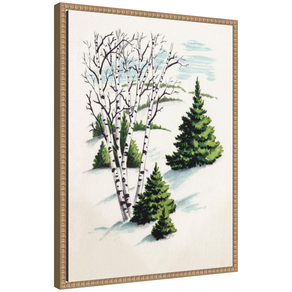 kate & laurel Sylvie Beaded Christmas Snowy Winter Fir Trees and Birch Trees Framed Canvas by Corinna Buchholz of Piddix