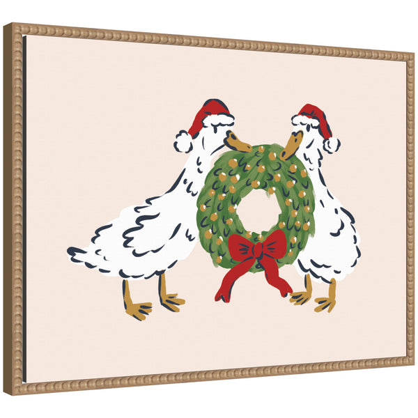 kate & laurel Sylvie Beaded Christmas Wreath Ducks Framed Canvas by Krissy Mast