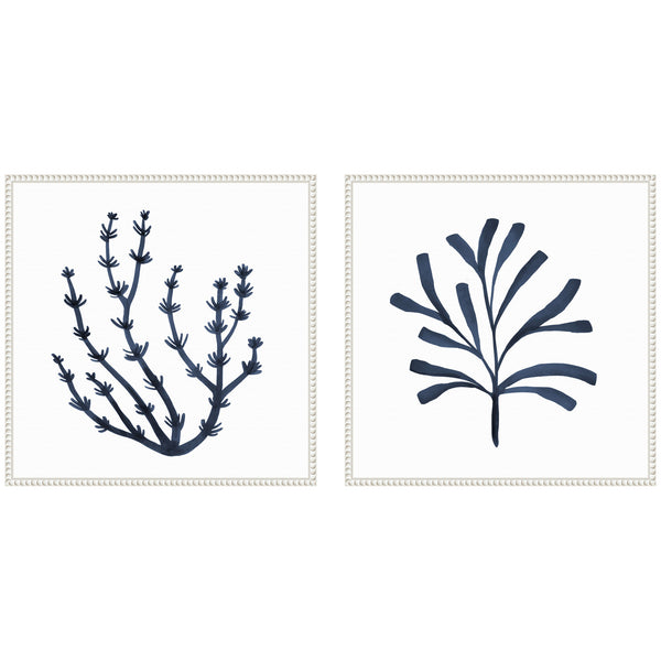 kate & laurel Sylvie Beaded Coastal Coral Seaweed Botanical 4 and 6 Framed Canvas Art Set by The Creative Bunch Studio