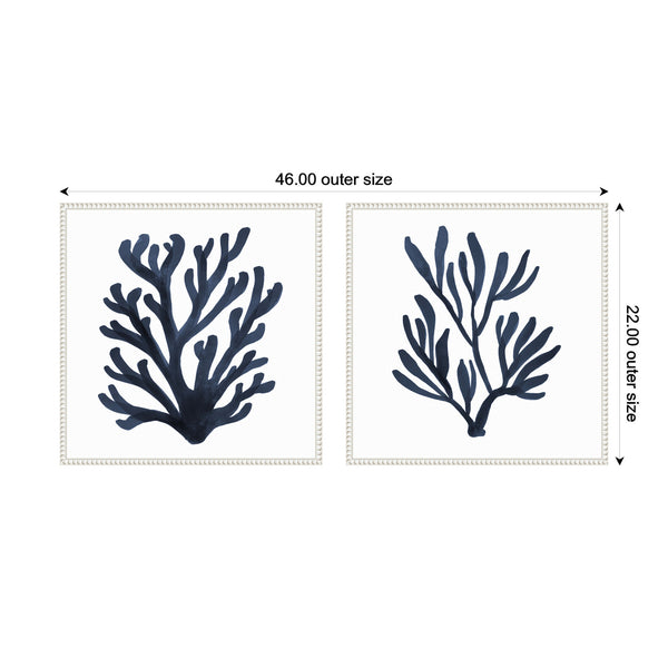 Kate & Laurel Sylvie Beaded Coastal Coral Seaweed Botanical 5 And 7 Framed Canvas Art Set By The Creative Bunch Studio