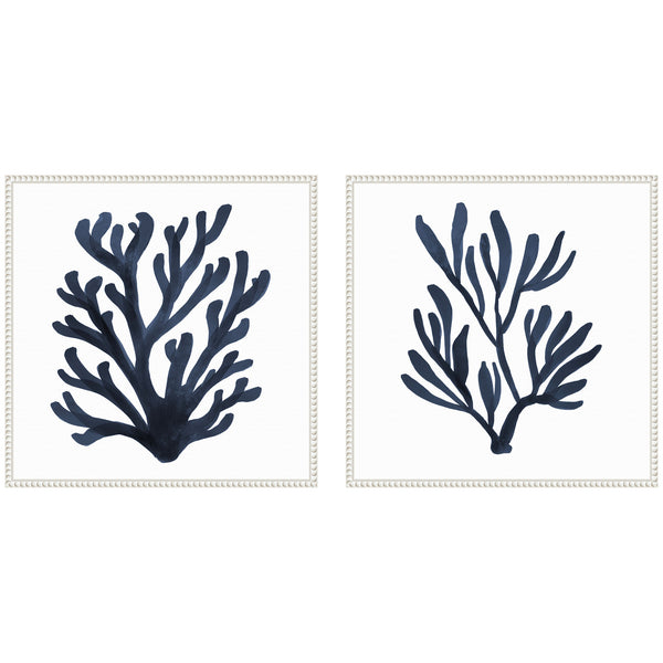 kate & laurel Sylvie Beaded Coastal Coral Seaweed Botanical 5 and 7 Framed Canvas Art Set by The Creative Bunch Studio